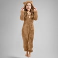 thumbnail image 3 of GiLiling Kids Footed Fuzzy Hooded Onesie Jumpsuit Footie Covers Soft Warm One Piece Zip Front Sherpa Lined Soft Cute Romper (Coffee, 13-14 Years), 3 of 6
