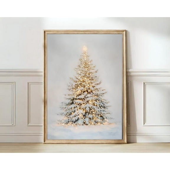 Kna Prints - Snowy Tree Painting Elegant Holiday Decor Bright Painting Girly Neutral Print , UNFRAMED-8x12