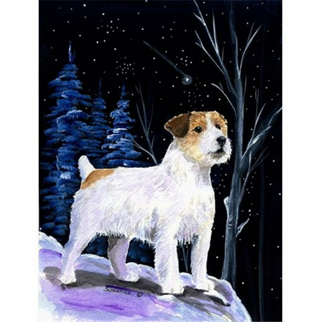 SS8388CHF Drapeau en Toile Nuit Étoilée Jack Russell Terrier - Taille Maison - 28 x 40 Po.