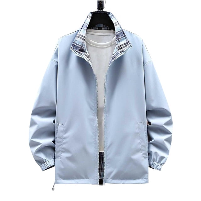 Veste Décontractée à Carreaux pour Hommes à Manches Longues avec Col Montant, Boutons devant et Poches Zippées pour Extérieur