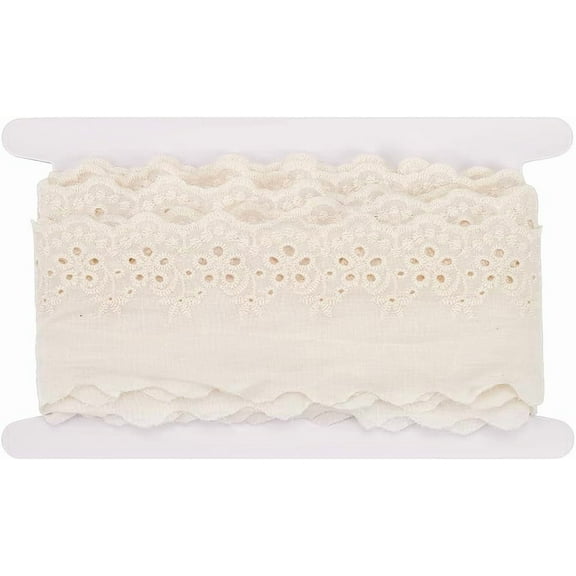 5 Yards×3 inch Floral Embroidery White Cotton Eyelet Lace Trim Ribbon Floral Embroidery Ruffle Trim Wavy Edge for DIY handcrafting