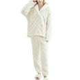 thumbnail image 2 of YOIAVAIOY Womens Fluffy Pajamas Set V Neck Pullover and Joggers Fleece Plush Sleepwear 2 Piece Pjs Sets Warm Fuzzy Loungewear Beige XXL, 2 of 7