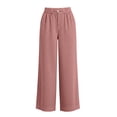 thumbnail image 6 of Olyvenn Women's Elastic High Waist Textured Wide Leg Pants, Button Front Loose Summer Casual Palazzo Trousers Pink L, 6 of 6