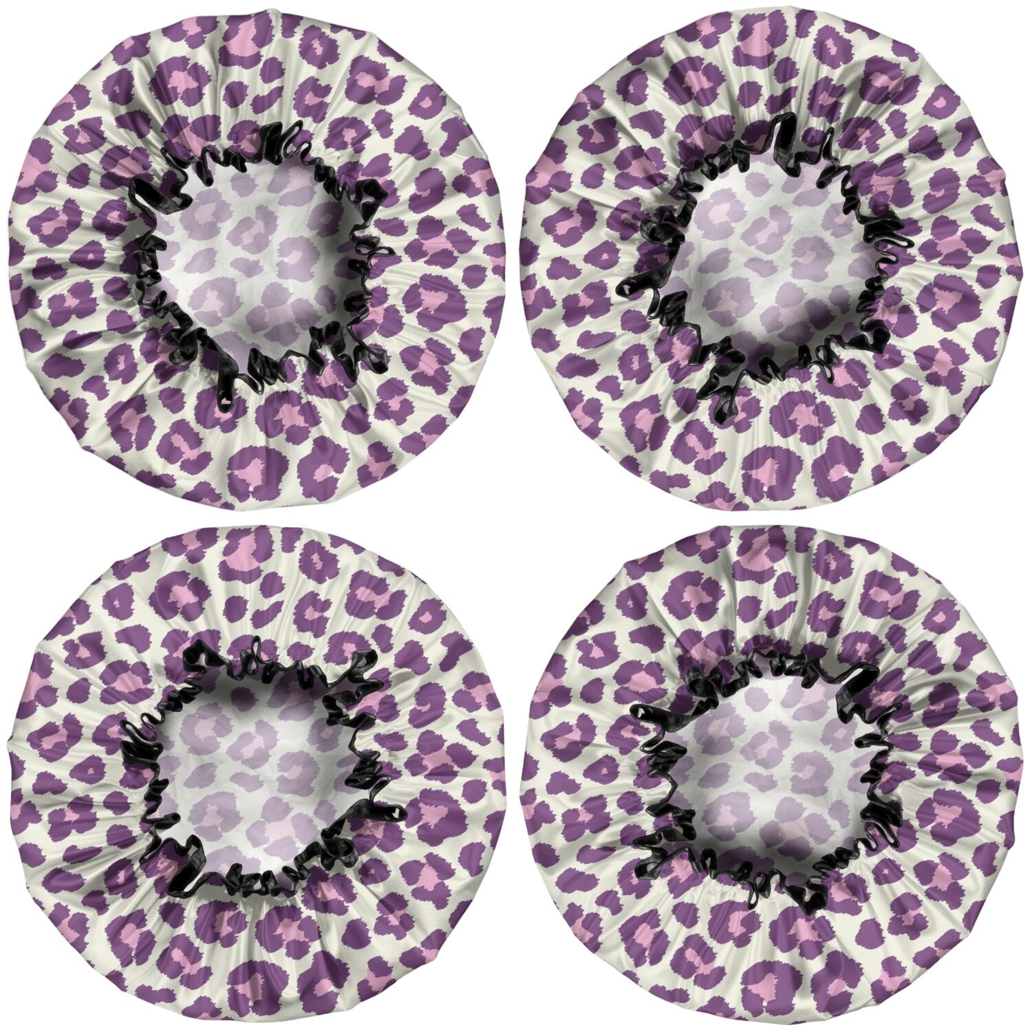 Shower Caps,Light Green and Purple Of Leopard Print Waterproof Shower Cap for Women 4 Pieces,Double Reusable Hair Cover for Shower PEVA Elastic Stretch Hem