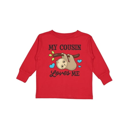 

Inktastic My Cousin Loves Me with Sloth and Hearts Boys or Girls Long Sleeve Toddler T-Shirt