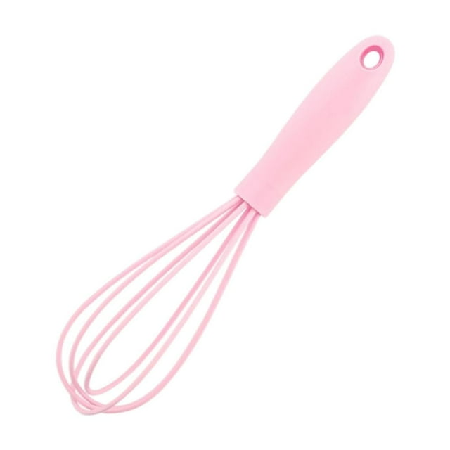Batidor de huevos de acero inoxidable con mango suave Rosado