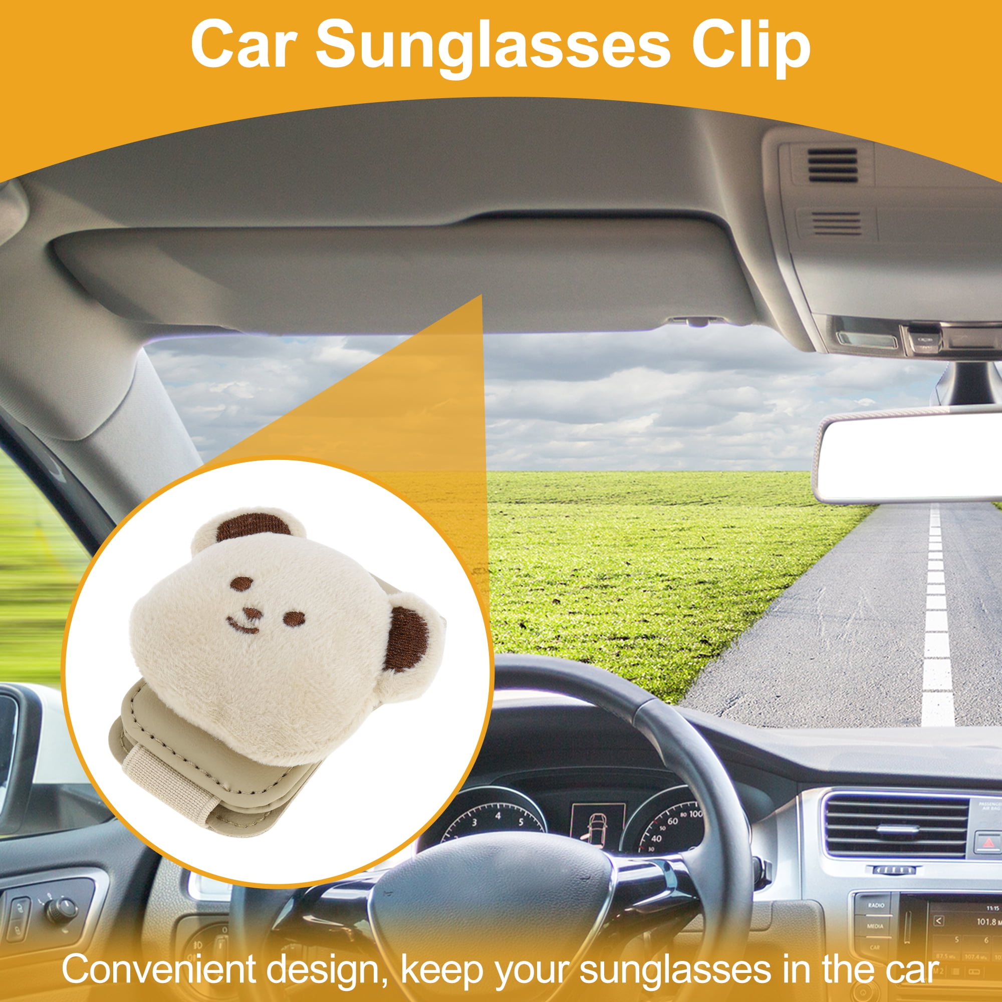 Unique Bargains Car Sunglasses Clip with Magnetic Universal Sun Visor Sunglasses Holder for Car Leather Cloth Beige 8.5x4.5cm 1 Pcs