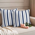 thumbnail image 2 of Navy Blue Stripe Outdoor Waterproof Pillow Covers, Geometric Grey White Vertical Striped Decorative Square Throw Pillowcase Sofa Cushion Sham for Patio/Couch/Chair, 24"x24" 2 Pack, 2 of 8