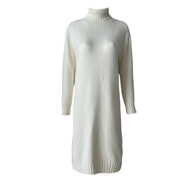 knee length dresses for ladies Women Loose High Neck Maxi Sweater Dresses Q26118– FantasyLinen main image 1