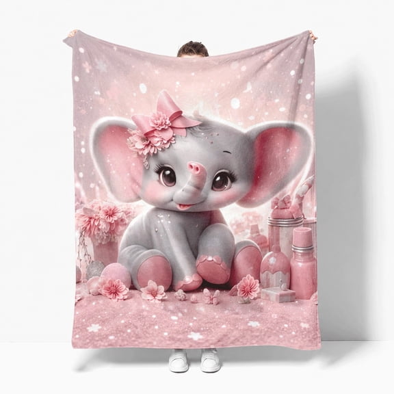 Baby Elephant Pink Flannel Fleece Throw Blanket, Soft Cozy Plush Lightweight Warm, All-Season Decorative Couch Sofa Bed Throw, Cozy Gift for Bedroom Living Room Office Travel
