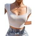thumbnail image 3 of Biekopu Women Summer T-shirt,Short Sleeve Low-cut Backless Tie-up Ladies Crop Top for Casual Daily, 3 of 6