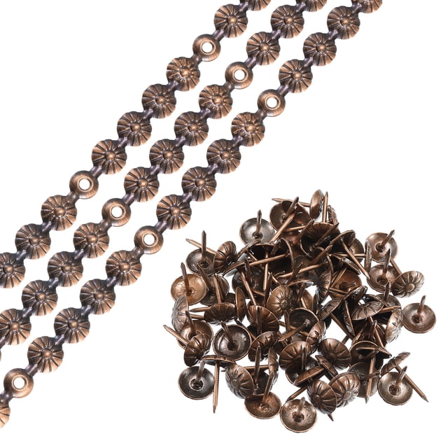 Unique Bargains 3Pack 1Meter Flower Upholstery Tacks Strips Trim Sofa Decorative Nails, Copper