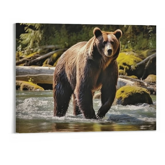 Creowell Modern Bear Canvas Wall Art Decor Poster Animal Pictures Wildlife Painting Prints Framed for Home Living Room Kitchen Dinning Room- 20x16 Inch