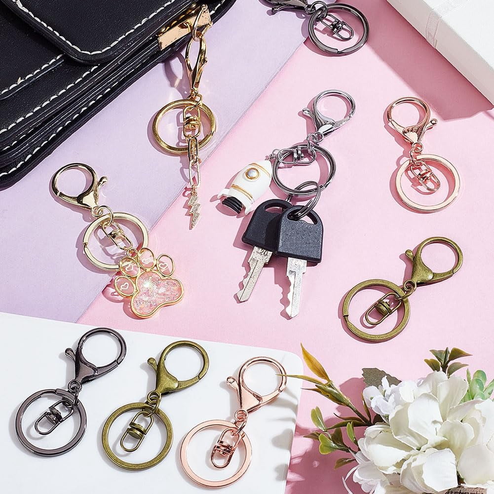 5 Color 40pcs Iron Lobster Claw Clasp Keychain with 150pcs Brass Jump Rings Swivel Clasps Hook Connector Accessories Key Ring Loop Key