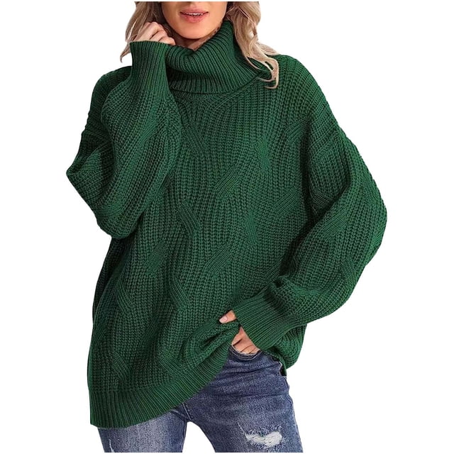 Yuyuzo Womens Oversized Sweater Long Sleeve Turtleneck Pullover Jumper Tops Ribble Knit Solid Color Sweaters