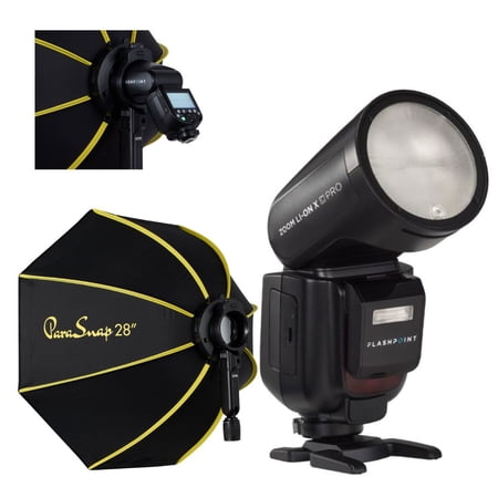 Flashpoint Zoom Li-on X PRO R2 TTL On-Camera Round Flash Speedlight For Sony (Godox V1 Pro) with Glow PS-B28K ParaSnap Octagonal Softbox (28")