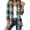 Army Green, variant on Womens Plaid Blazer Ruffle Trim Light Check Collared Shirt Coat Long Sleeve Double Breasted Open Front Jacket Lightweight Spring Outwear Comfy Top Comfy Casual Spring Layering Top