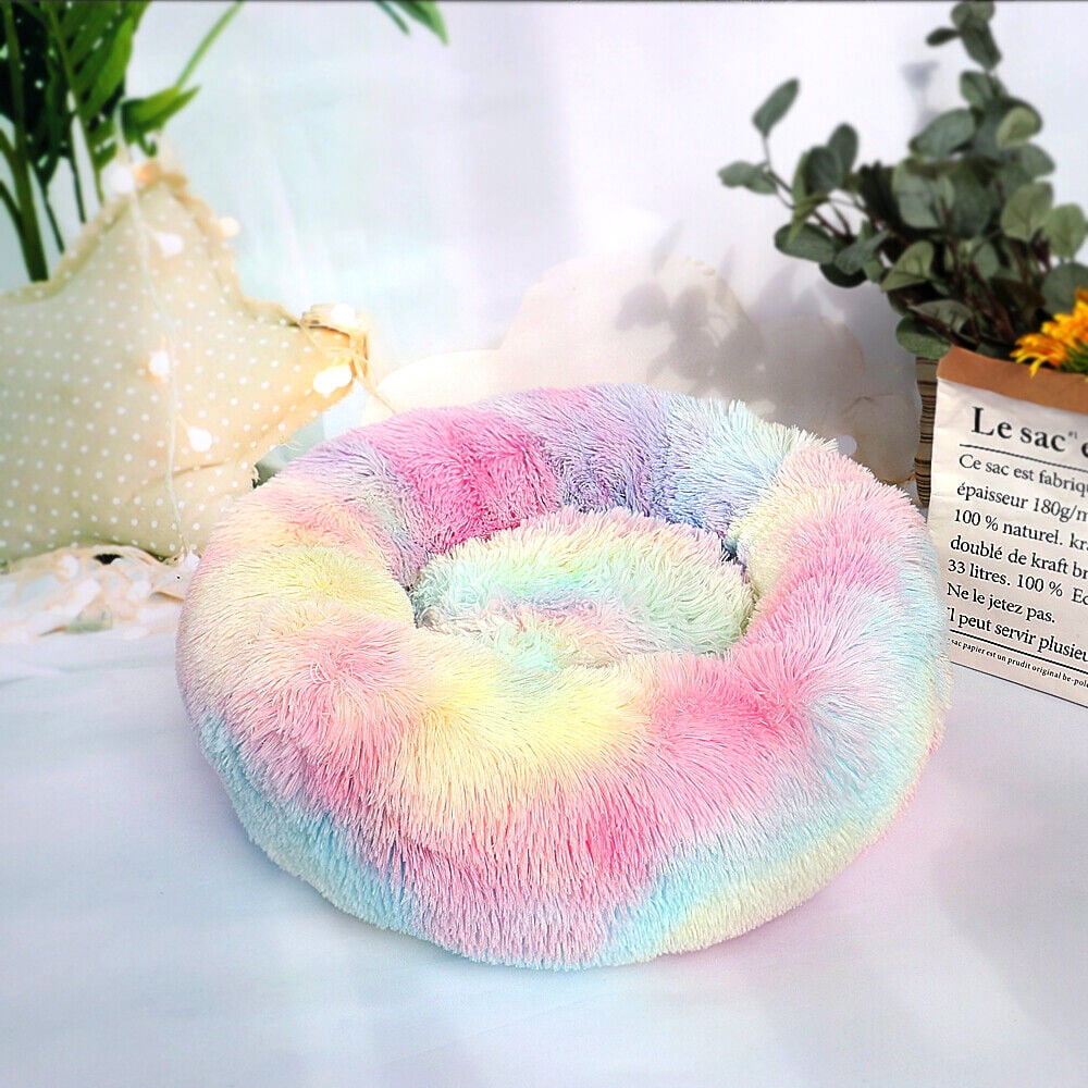 Pet Dog Cat Calming Bed Comfy Round Plush Warm Fluffy Nest Mattress Donut Pad