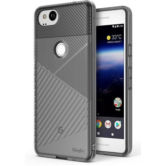 Ringke Bevel Case Compatible with Google Pixel 2, Minimalist Diagonal Textured TPU Lightweight Cover - Smoke Black