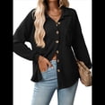 thumbnail image 1 of Camisas de Punto Gofre con Botones para Mujer, Chaqueta Informal de Larga, Blusas Estilo Boyfriend, Corte Holgado Negro XXL, 1 of 9