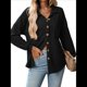 thumbnail image 1 of Camisas de Punto Gofre con Botones para Mujer, Chaqueta Informal de Larga, Blusas Estilo Boyfriend, Corte Holgado Negro XL, 1 of 9