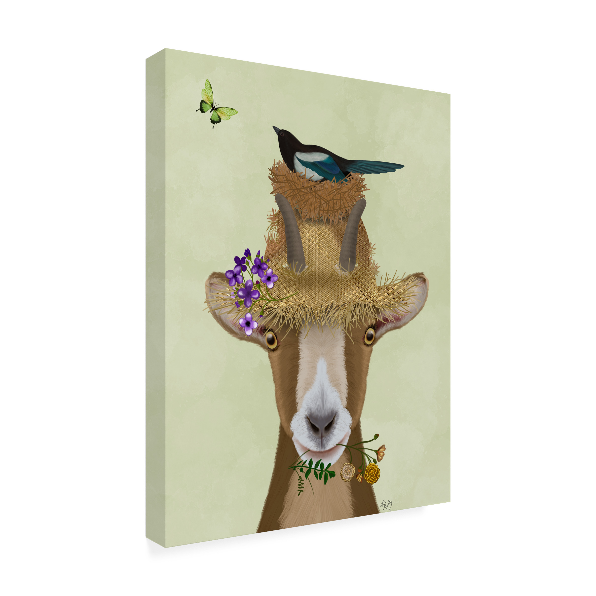Fab Funky 'Goat In Straw Hat' Canvas Art