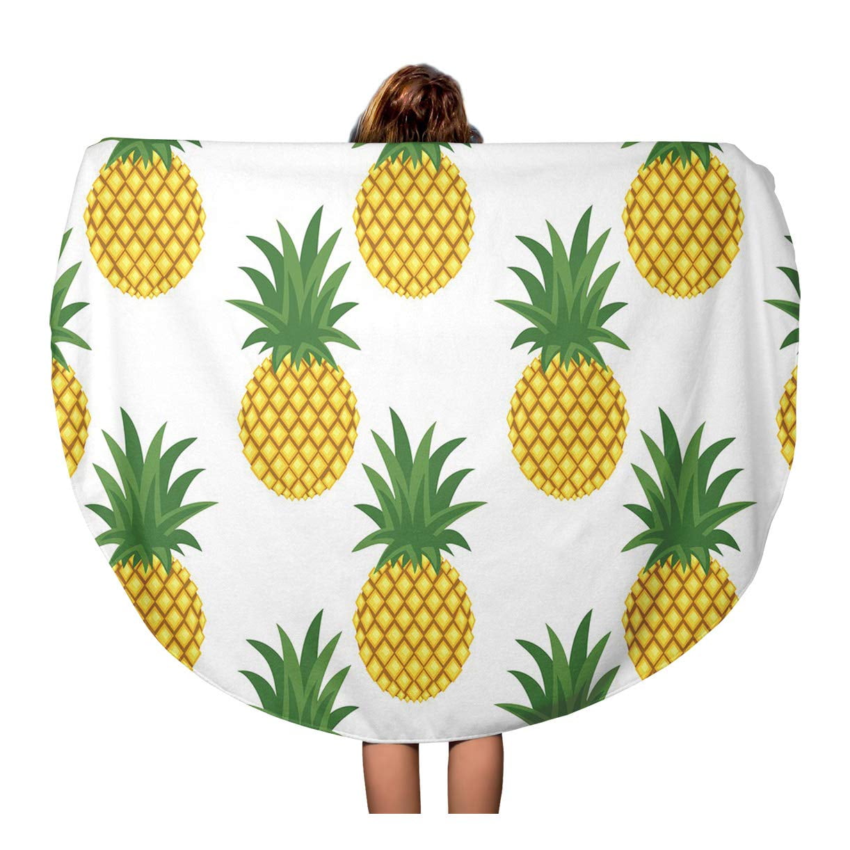 SIDONKU 60 inch Round Beach Towel Blanket Abstract Pineapple Cute