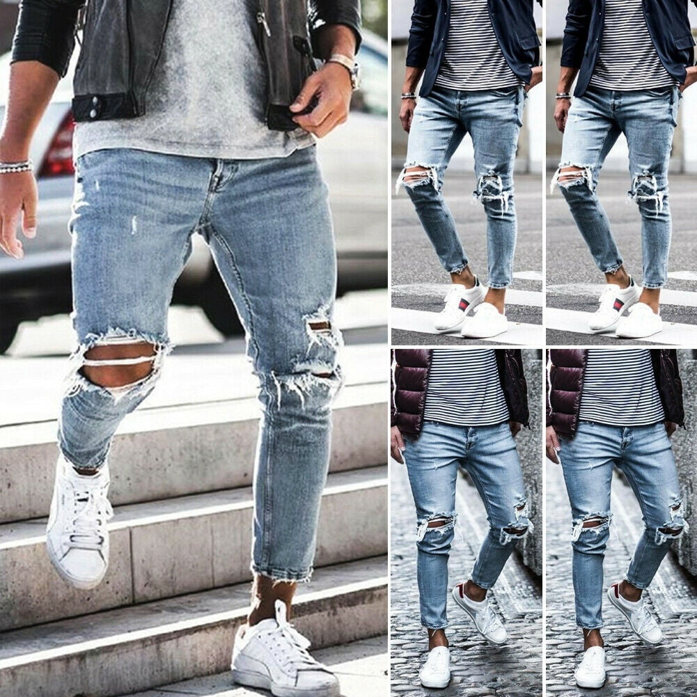 light blue ripped slim fit jeans