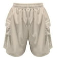 thumbnail image 5 of TRUBKH shorts for women athletic shorts for women linen shorts womens shorts casual bermuda shorts for women Spring Summer Side Pockets With Flip Elastic Waistband Casual Shorts Beige S, 5 of 5