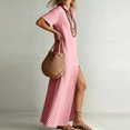 thumbnail image 5 of Women's Summer Striped Splited Maxi Casual Dress Short Sleeve V Neck Split Hem Boho Beach Vacation Dresses L, 5 of 5