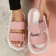 thumbnail image 1 of Women's Double Straps Plush Slippers, Solid Color Open Toe Non Slip Comfy Slides Shoes, Fashion Indoor Platform Slippers, 1 of 5