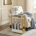 thumbnail image 6 of ZEXVIDA End Table for Narrow Space, 3 Tier Narrow Side Tables Modern Sofa Table with Storage Shelf, Bedside Table Slim Nightstand with Magazine Rack Living Room Home Office,White,White+gold, 6 of 8