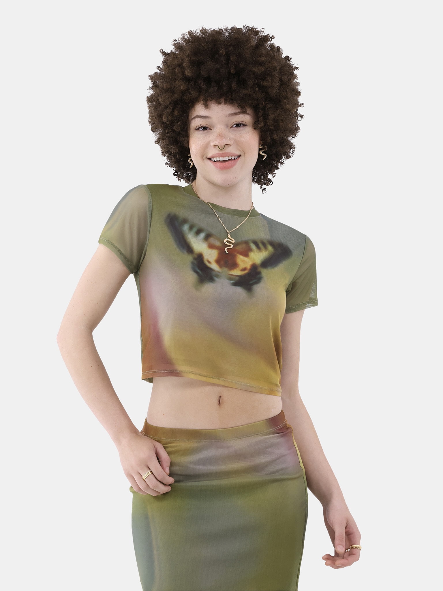 No Boundaries Mesh Top and Skirt Set, 2-Piece, Women’s and Women’s Plus