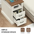 thumbnail image 4 of Hommpa 2 Drawers End Tables With Charging Station For Living Room, Farmhouse Narrow Sofa Side Table For Small Spaces, Nightstand Bedside Table with Storage For Bedroom, Rustic White, 4 of 11