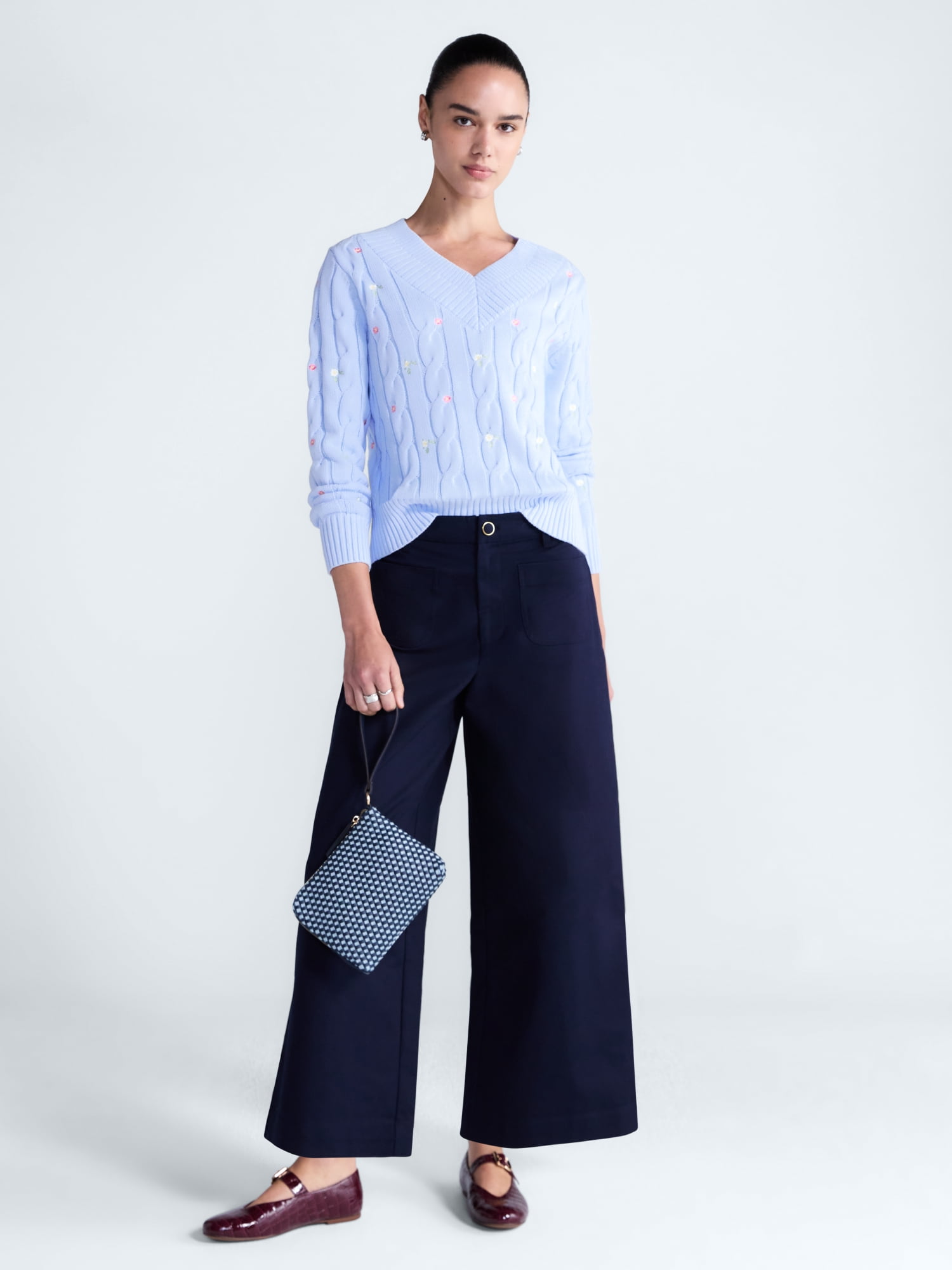 Free Assembly Women's High Rise Cropped Wide Leg Trousers with Patch Pockets, 24" Inseam, Sizes 0-16