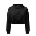 thumbnail image 3 of Womens Cropped Thin Sweaters, Zip Up Sweatshirt for Women Fall Fashion Loose Fit Solid Color Long Sleeve Pullover with Thumbholes S-2XL, 3 of 7
