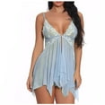 thumbnail image 2 of IDALL Womens Pajamas Women's Lingerie, Sleep & Lounge Babydoll Dress for Women V Mesh Front Neck Closure Sleepwear Lace for Sexy Dress Womens Loungewear Set Sky Blue L, 2 of 8