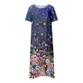 thumbnail image 4 of ICHUANYI Clearance Women's Summer Casual Floral Print Short Sleeved Round Neck Dress(Blue, M) ICHUANYI WER2023080903420, 4 of 5