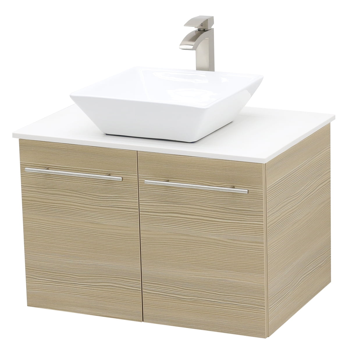 WindBay Wall Mount Floating Bathroom Vanity Sink Set. Tan Vanity, White