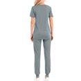 thumbnail image 4 of BiZtdJrK Scrub Sets for Women Medical Nursing Uniform V-Neck Short Sleeve Top and Jogger Pants 2 Piece Outfits with Pockets Birthday Gift Gray M, 4 of 5