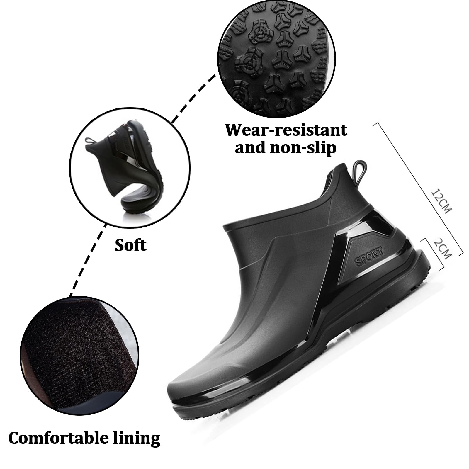 AUXDIQ Rain Boots Men Short Ankle Waterproof Rain Shoes Outdoor Garden Shoes