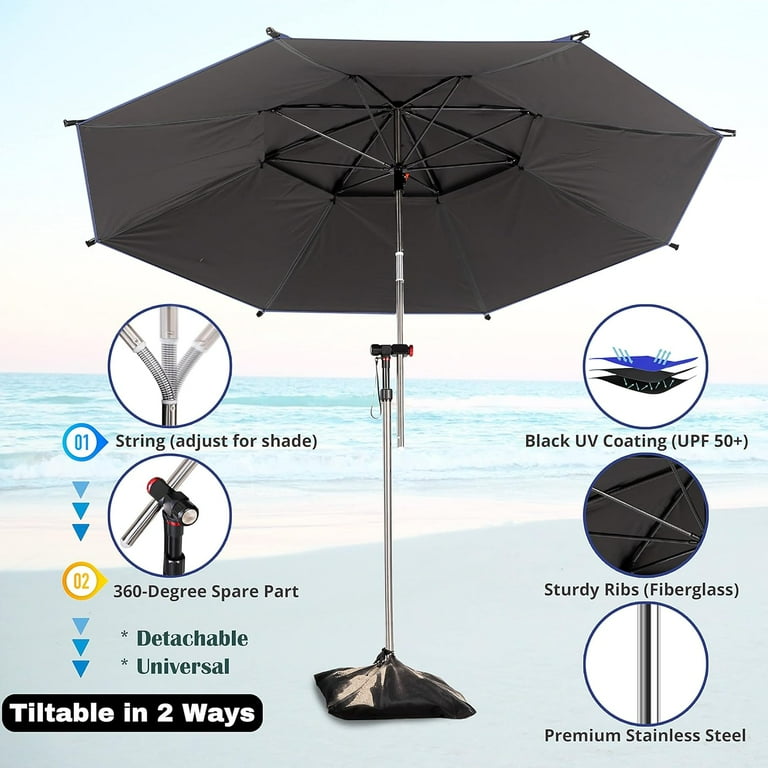 Beach Umbrella with Sand Anchor Heavy Duty and High Wind Large Windproof Beach Umbrellas Portable with Sand Bags for Travel Best Sun Protection UV Wind Resistant Strong Compact Walmart