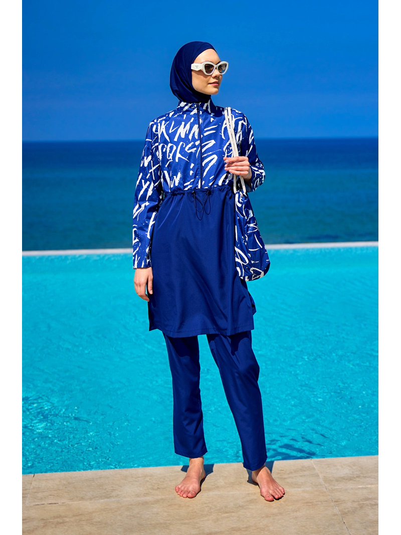Navy Blue Full Coverage Modest Swimwear Set R2502 - Walmart.com