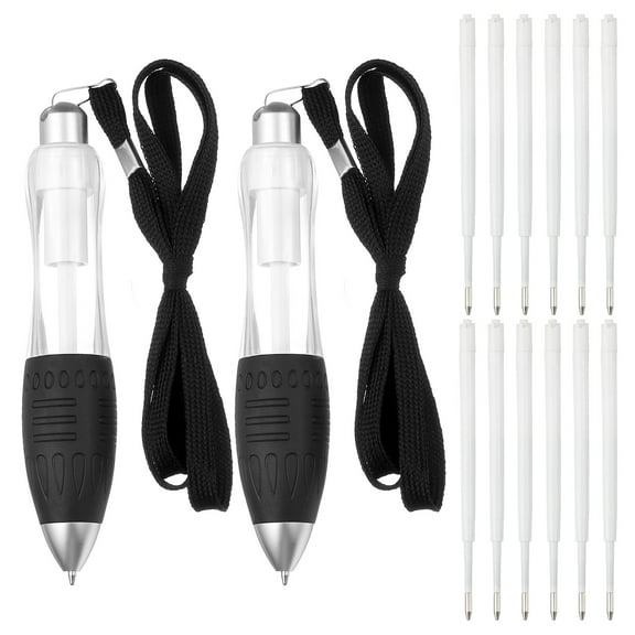 2 Pcs Uxcell Big Fat Pens, Clear Heavy Weighted Ballpoint Pen Retractable Wide Grip Thick Pen with Strap for Hand Tremors Elderly Handicap(6 Black Refills   6 Blue Refills)