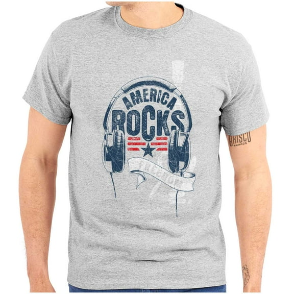 America Rocks Patriotic Headphones Plus Size Crewneck Graphic Tee Shirt Brisco Brands 3X