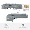 thumbnail image 4 of Puremind L Shaped Sofa, Oversized 5 Seat Corner Sofa with Side Pockets, Modern Linen Sectional Couches for Living Room/Apartment, Light Gray, 4 of 7