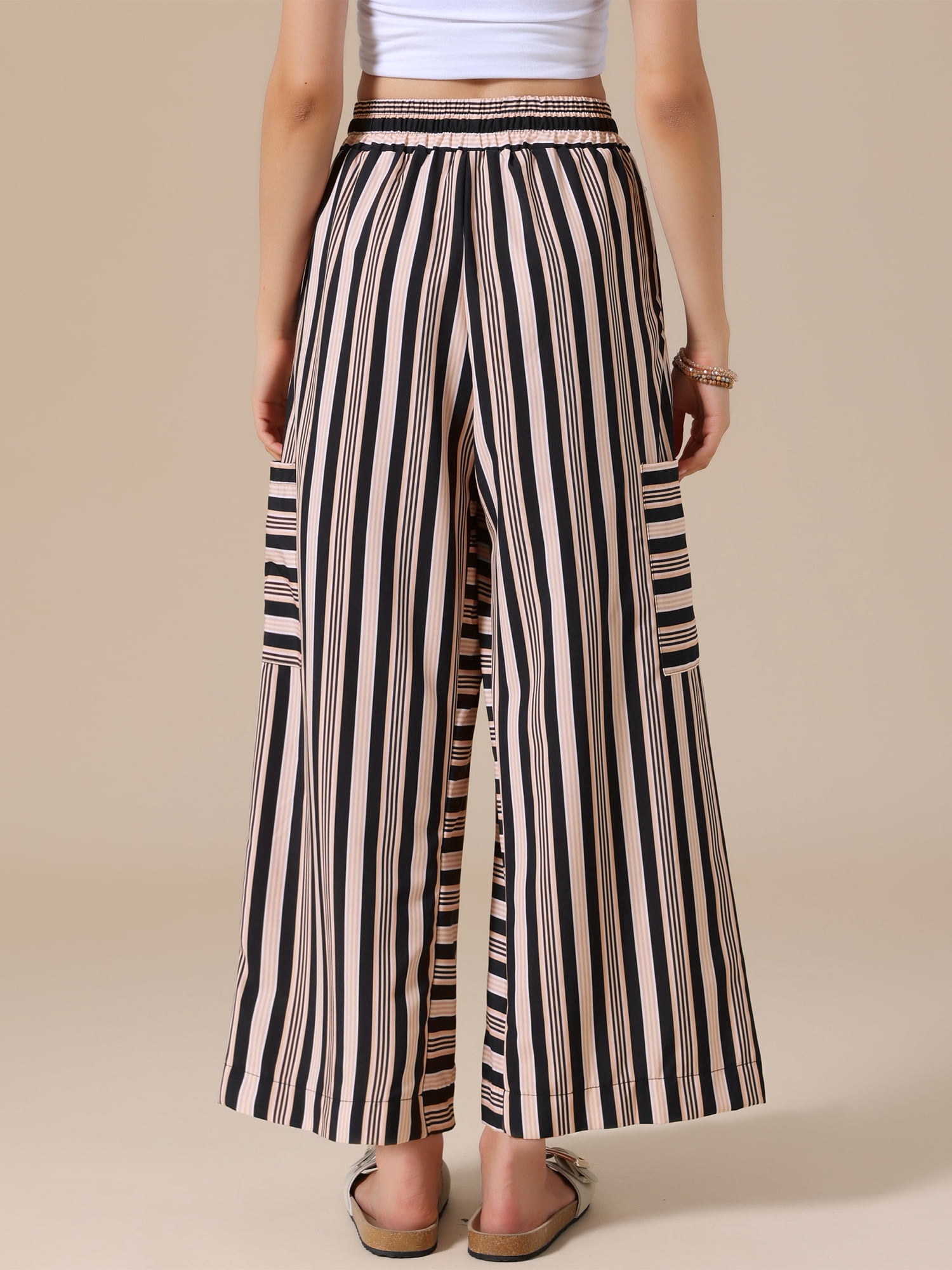 DARING DIVA Women's Striped Palazzo Lounge Pants X-Small Black Brown