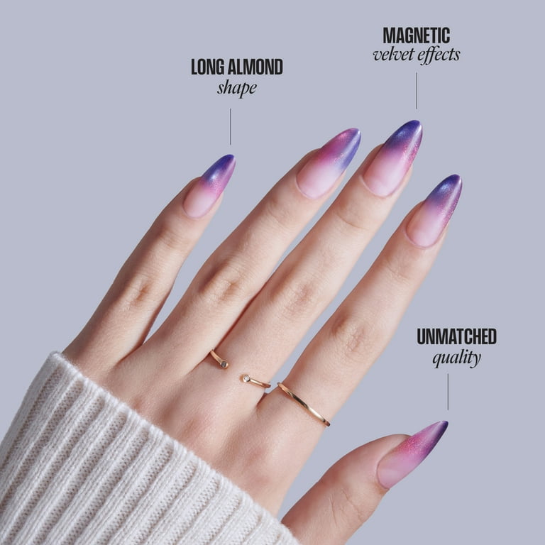 KISS, Press on Nails, Purple Long Round 32 ct, Twinkling Stars