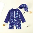 thumbnail image 2 of Baby/Toddler Swimsuit Sun Protection One Piece Zipper Bathing Suit with Sun Hat Infant Beach Swimwear,Dark Blue, 2 of 4