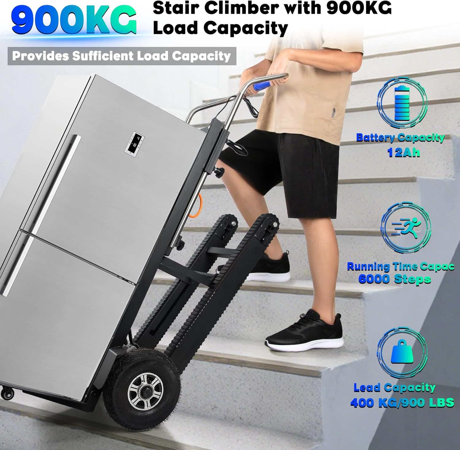Esheno Electric Stair Climbing Hand Truck 900 lb Capacity 1250W Motor Heavy Duty Stair Climber for Furniture Logistics black